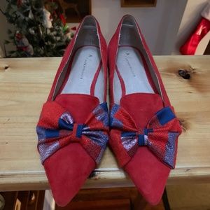 Anthropologie red bow flats
